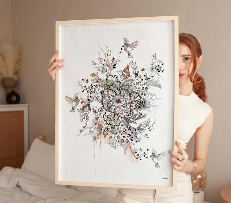 Modern Ink Drawing, Abstract Floral Art, Ink Art, Modern Art Print, Original Drawing, Ink Flowers Art, Abstract Wall Art, Modern Floral Art image 10