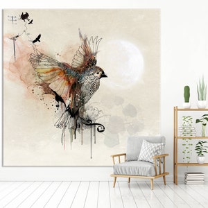 Large Wall Art, Modern Watercolor Painting, Extra Large Canvas Art, Large Bird Painting, Modern Wall Art, Living Room Wall Art, Canvas Print image 8