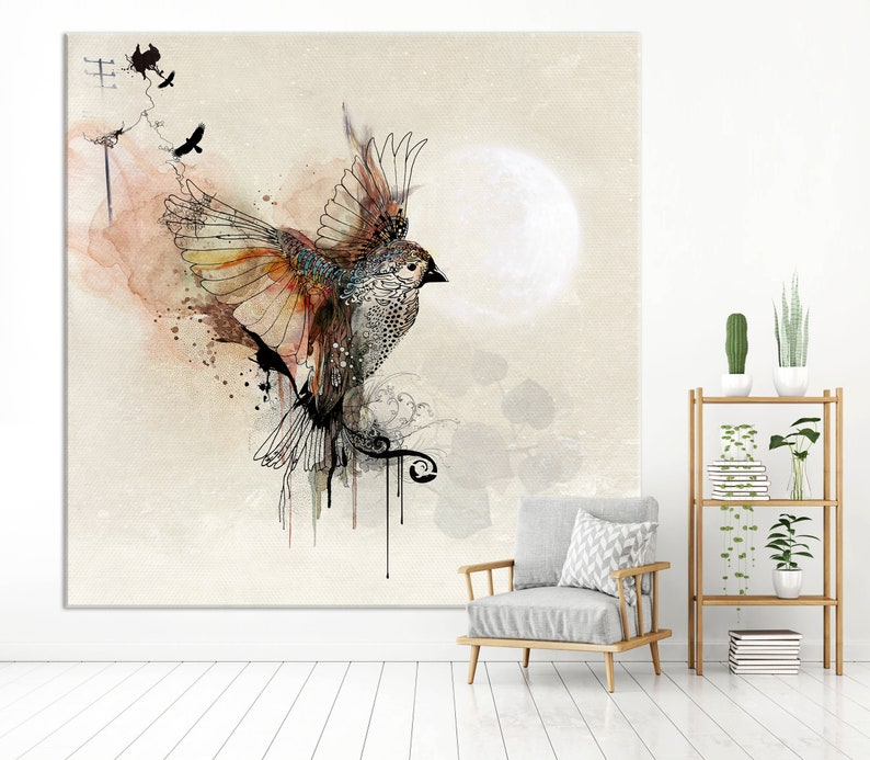 Large Wall Art, Modern Watercolor Painting, Extra Large Canvas Art, Large Bird Painting, Modern Wall Art, Living Room Wall Art, Canvas Print image 8