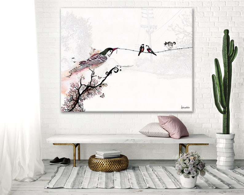 Love Birds Wall Art Minimalist Large Wall Art Print Original Etsy