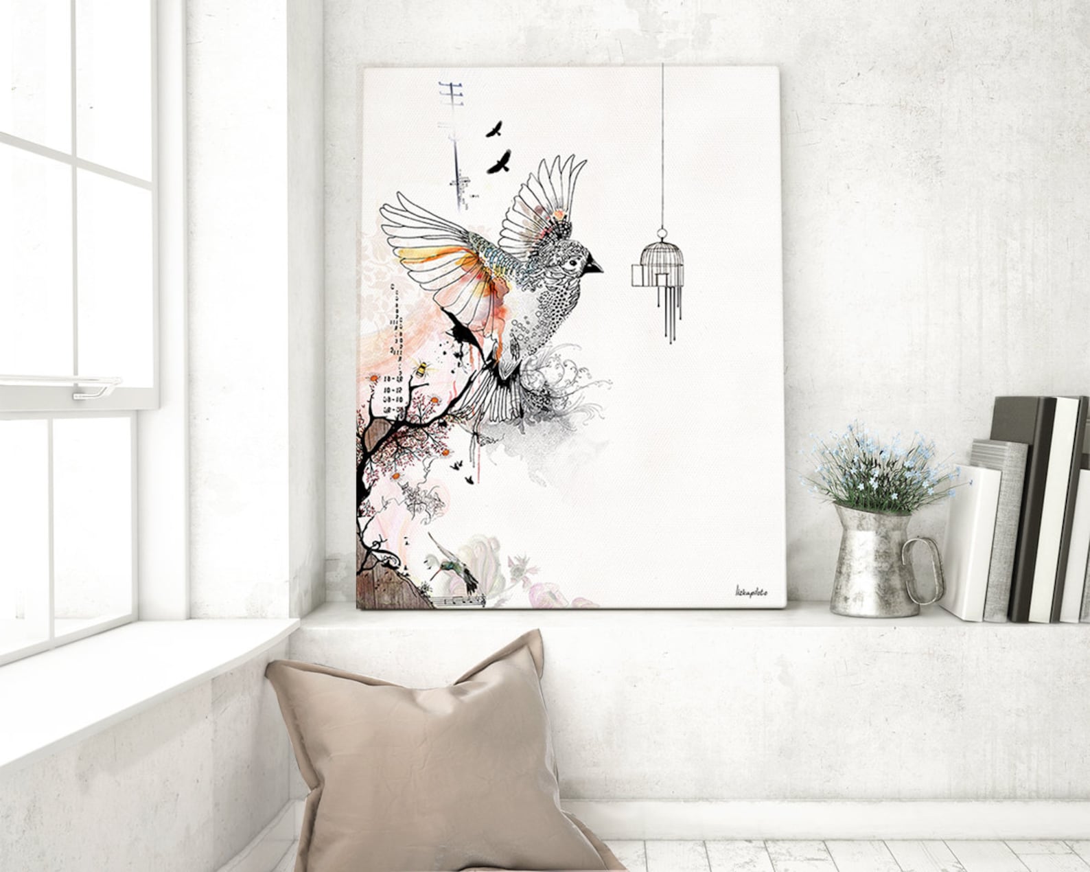 Bird Drawing Wall Art Print Wall Art Illustration Black and Etsy
