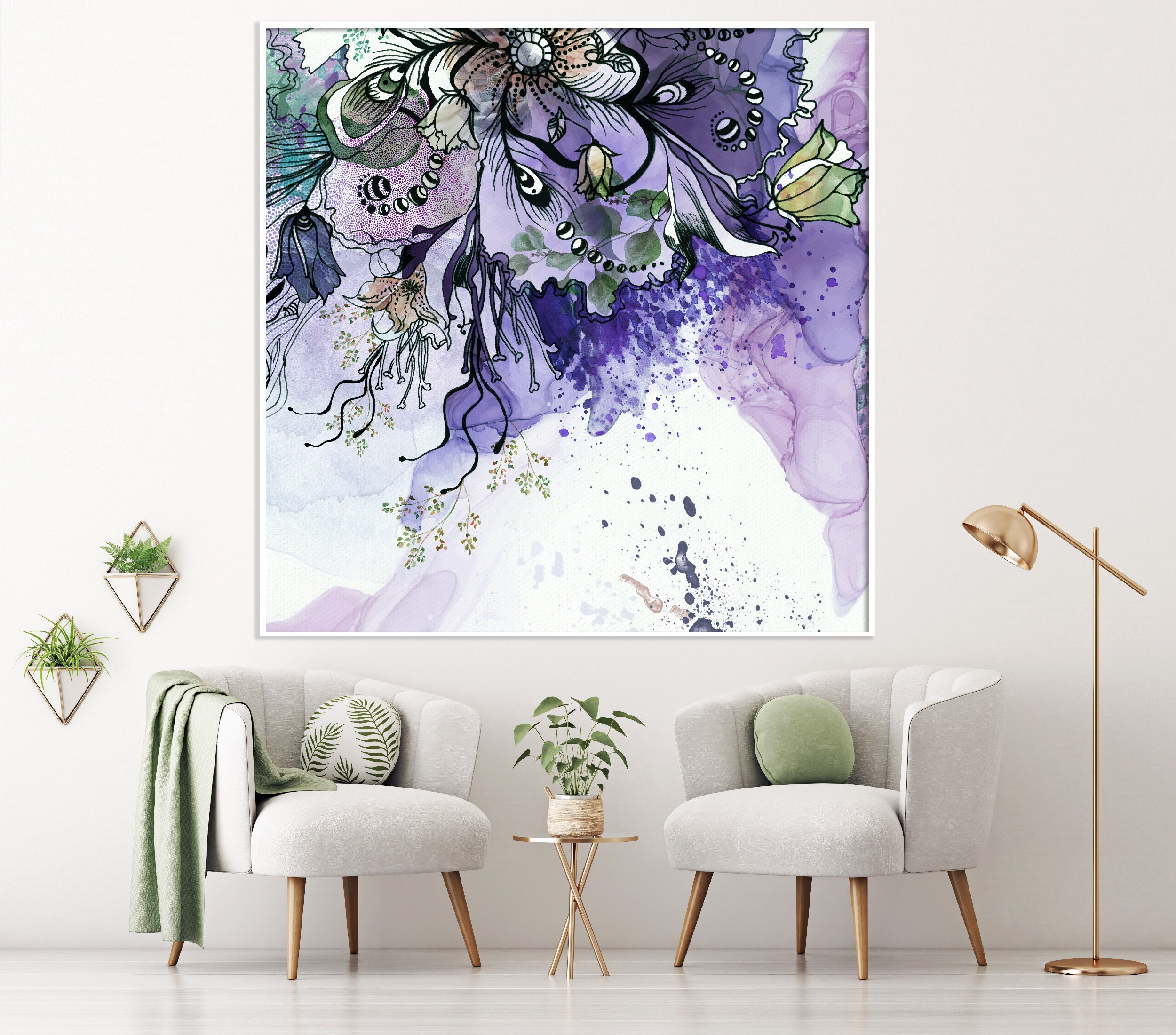 Purple Abstract Wall Art Large Modern Art Abstract Canvas Etsy