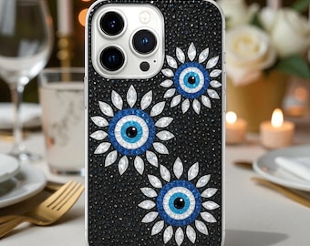 Bedazzled Evil Eye Talisman Phone Case for iPhone 17 16 15 14 Pro Max,Air,Samsung S 25 Ultra, Rhinestone Bling Cover, Christmas Gift for Her