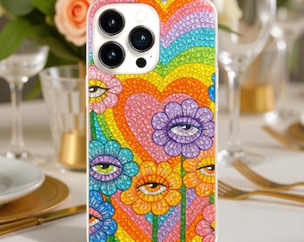 Bedazzled LGBT Love Pride Phone Case for iPhone 17 16 15 14 Pro Max, Air, Samsung S 25 Ultra, Rhinestone Bling Cover, Christmas Gift for Her