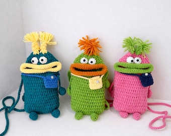 Handmade Crochet Monster Phone Bag: Yarn Crossbody Pouch with Dangly Leg