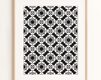 Pop Indian Floral Pattern PDF - Blackwork embroidery design, Modern floral cross stitch chart