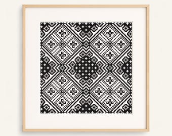 Midnight Tapestry - Blackwork Pattern PDF, Geometric Cross Stitch Design, Modern Embroidery Chart, Digital Download