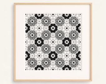 Ornamental Pop Blossom - Repeating Floral Blackwork Cross-Stitch Pattern
