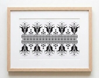 Gothic Garden Frieze - Ornamental Floral Blackwork Cross Stitch Pattern PDF
