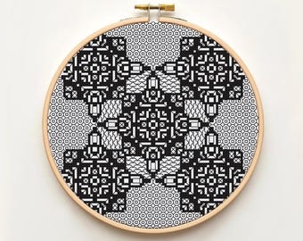 Modern Blackwork Cross Stitch Pattern - Geometric Embroidery PDF - Obscura Lattice