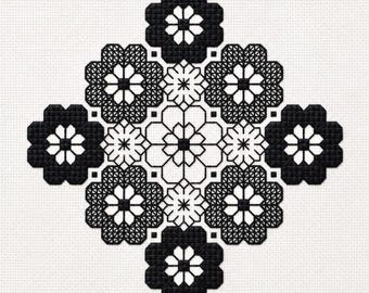 Ornamental Pop Blossom Mini | Cross Stitch Blackwork PDF