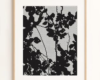 Botanical Silhouettes - Blackwork Cross Stitch Pattern, Modern Floral Silhouette PDF, Monochrome Embroidery Chart, Instant Download