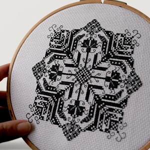 Geometrisch zwartwerk kruissteekpatroon - Modern mandala borduurwerk PDF - Obsidiaanbloesem