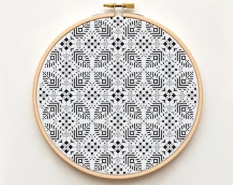 Blackwork and Cross Stitch Pattern - Modern PDF Pattern - Geometric Floral Embroidery Design - Frozen Bloom
