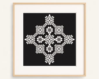 Ornamental Geometric Floral Pattern - Cross Stitch Blackwork PDF