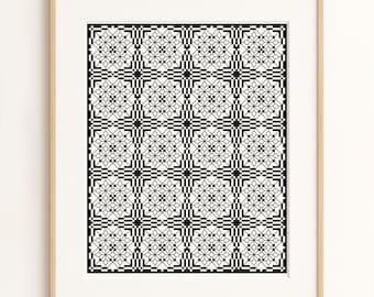Geometric Blackwork Cross Stitch Pattern - Moroccan Tile Embroidery PDF Download - Kasbah Geometry