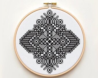 Architectural Harmony - Modern Blackwork Cross Stitch Pattern, Geometric Embroidery Design PDF