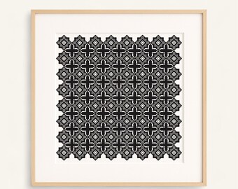 Nowoczesny wzór haftu Blackwork | Geometryczny haft krzyżykowy w formacie PDF – Wieczna geometria