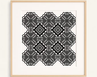 Black Marquetry - Blackwork Cross Stitch Pattern PDF - Geometric Repeating Pattern