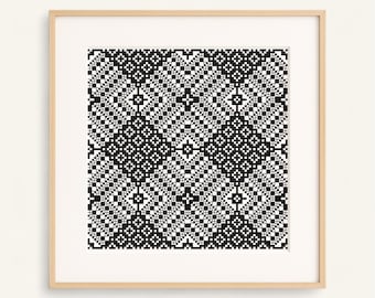 Modern Repeating Embroidery PDF - Geometric Blackwork Cross Stitch Pattern - Black Tapestry