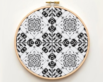 Modern Blackwork Cross Stitch Pattern - Geometric Embroidery PDF - Minimalist Needlework Design - Thread Mosaic