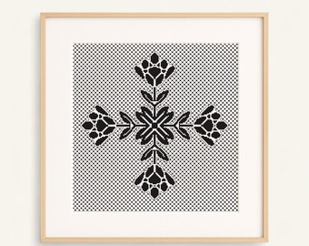 Floral Blackwork Cross Stitch Pattern - Folk Art Embroidery PDF - BlackFolkloreBloom