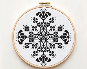 Blackwork Cross Stitch Pattern, Geometric Embroidery PDF - Floral Whispers