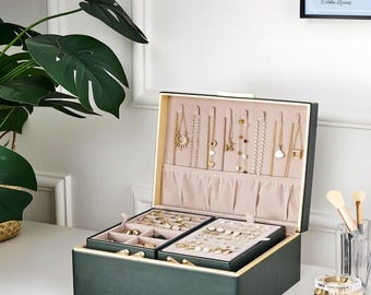 2-Layer Large Jewelry Organizer and Storage Box for Necklaces/ Rings/ Earrings/ Bracelets
