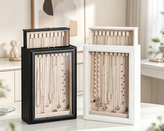 Lolalet 2-Layer Necklace Display Organizer Box with 20 Hooks