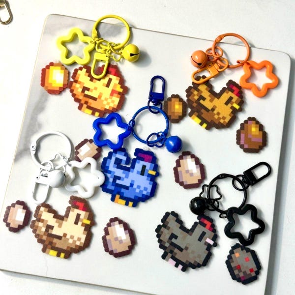 Fridge Magnet Stardew Valley Chicken and Egg Keychain Magnet Perler Beads Pixel Art
