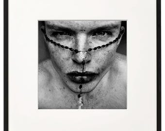 Devotion: Black and White Male Portrait – Emotional Fine Art Print