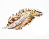 Elegant Crown Trifari Brooch, Vintage Feather Pin with Pave Rhinestones for MOM