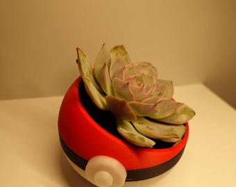 Pokeball Planter | 3D Printed Plant Pot | Minimalist Decor | Desktop Planter | (Custom Sizes Available)