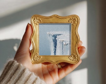 Dipinto originale ad olio di una scogliera artica, piccolo paesaggio da parete, tela dipinta a mano, decorazione minimalista con iceberg.