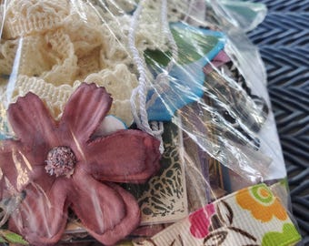 Medium Junk Journal Ephemera Kit with Handmade Journals – Mystery Paper, Fabric, Collage Supplies