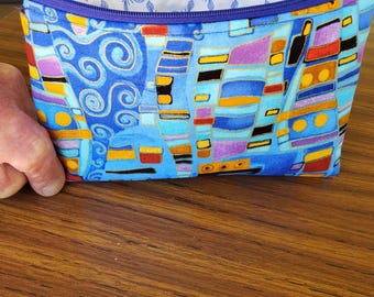 Handmade Blue Zipper Pouch: Cosmetic, Pencil, Craft Organizer