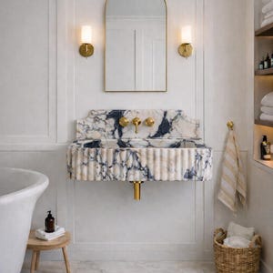 Handcarved Calacatta Viola Marble Sink: Bathroom Vanity Vessel
