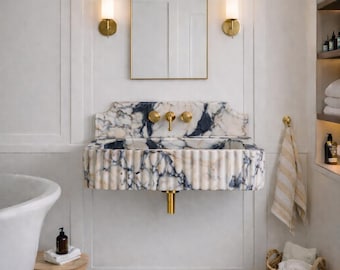 Handcarved Calacatta Viola Marble Sink: Bathroom Vanity Vessel