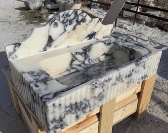 Lavabo de mármol Calacatta Viola tallado a mano en piedra, tocador de baño de lujo