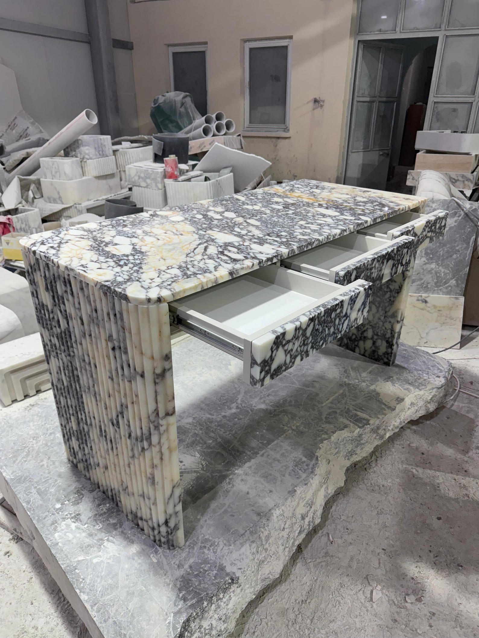 Handmade Calacatta Viola Marble Desk, Fluted Office Table, Custom Order ...