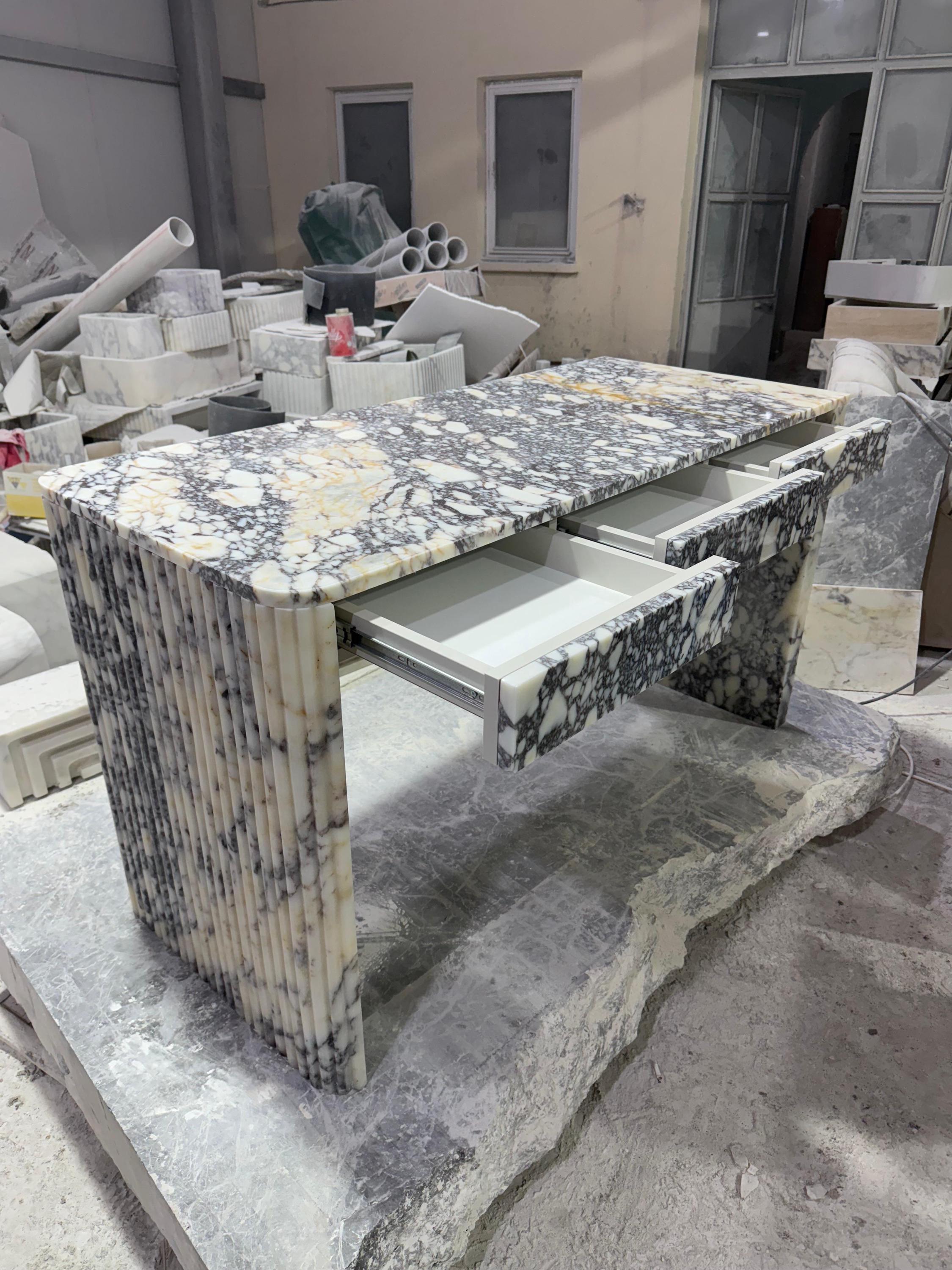 Handmade Calacatta Viola Marble Desk, Fluted Office Table, Custom Order ...