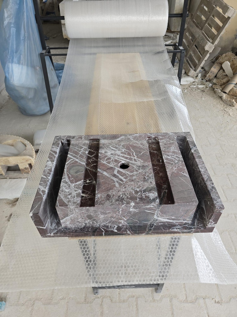 Rosso Levanto Marble Sink, Handcarved Marble Sink, Bathroom Sink, Luxury Natural Stone Basin, Custom Order image 5