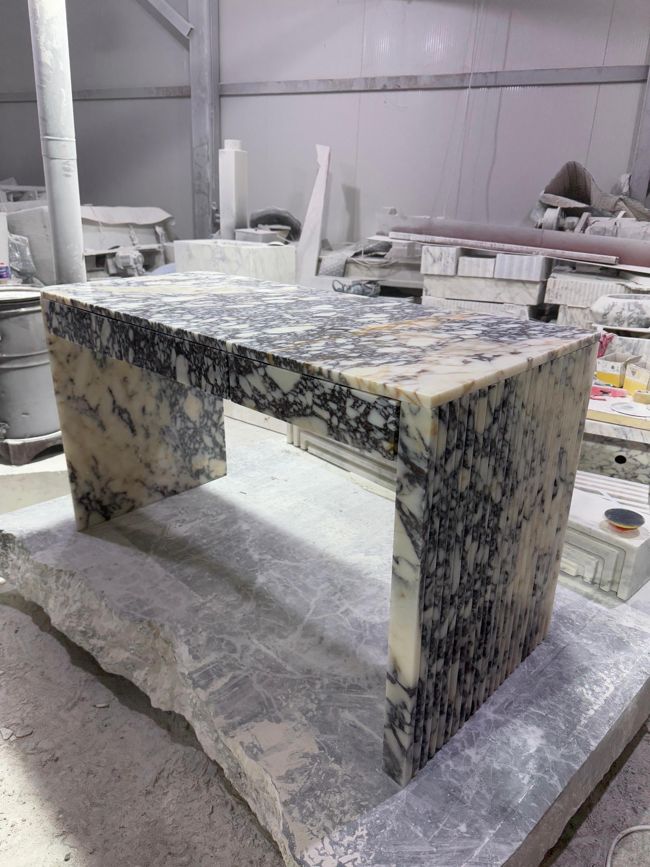 Handmade Calacatta Viola Marble Desk, Fluted Office Table, Custom Order ...