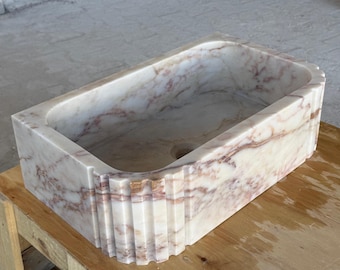 Tocador tallado a mano, lavabo de mármol Calacatta Viola, lavabo de baño de lujo