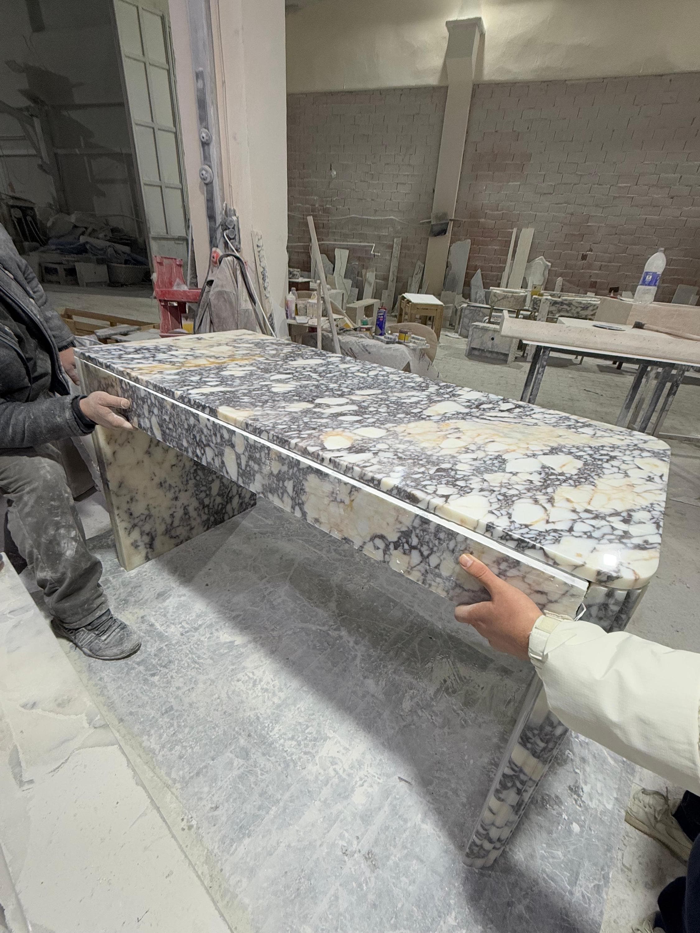 Handmade Calacatta Viola Marble Desk, Fluted Office Table, Custom Order ...