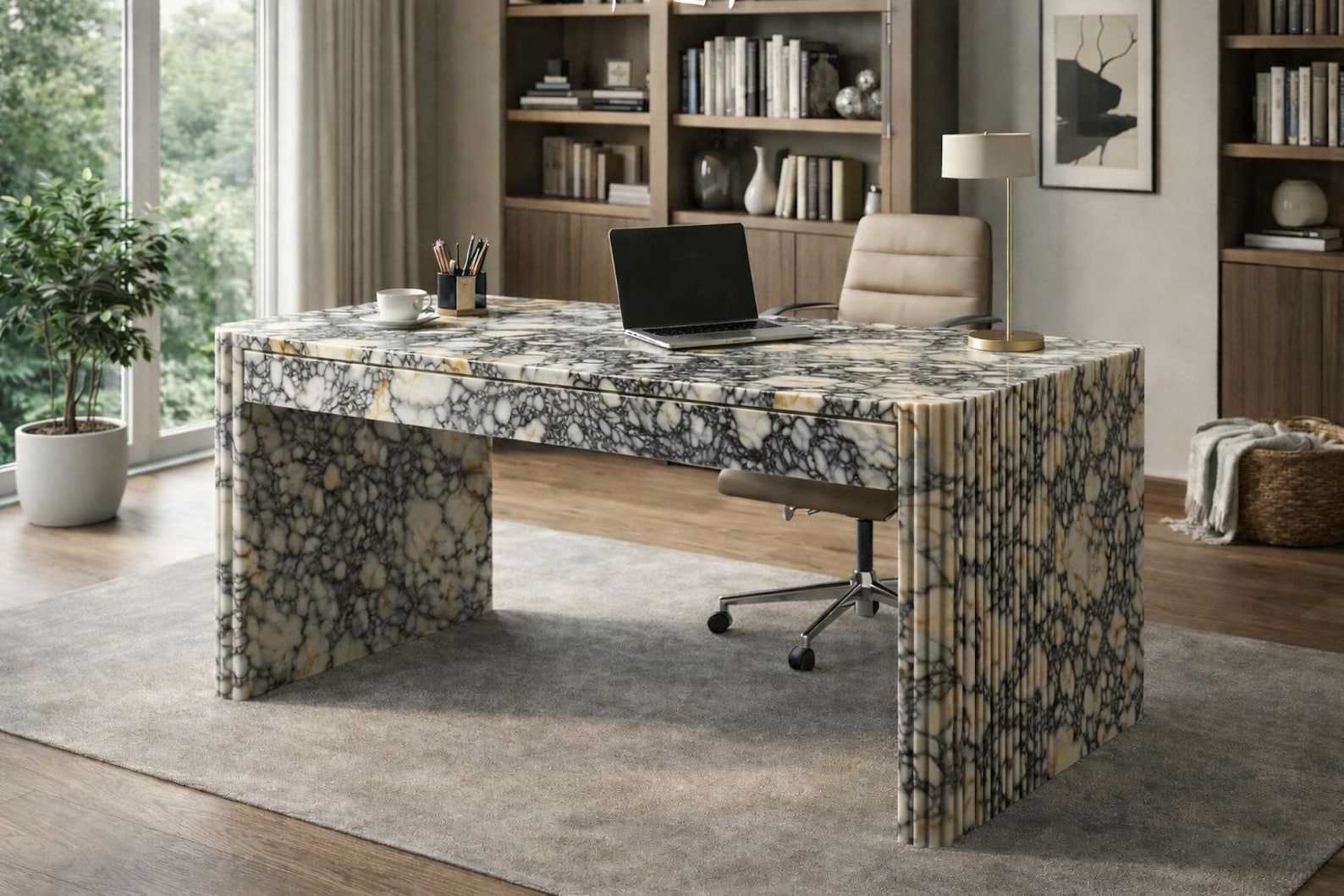 Handmade Calacatta Viola Marble Desk, Fluted Office Table, Custom Order ...