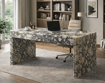 Escritorio de mármol Calacatta Viola hecho a mano, mesa de oficina estriada, pedido personalizado