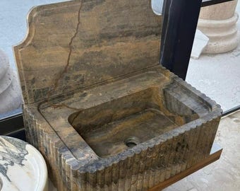 Handmade Golden Earth Marble Sink: Luxury Natural Stone Bathroom Basin
