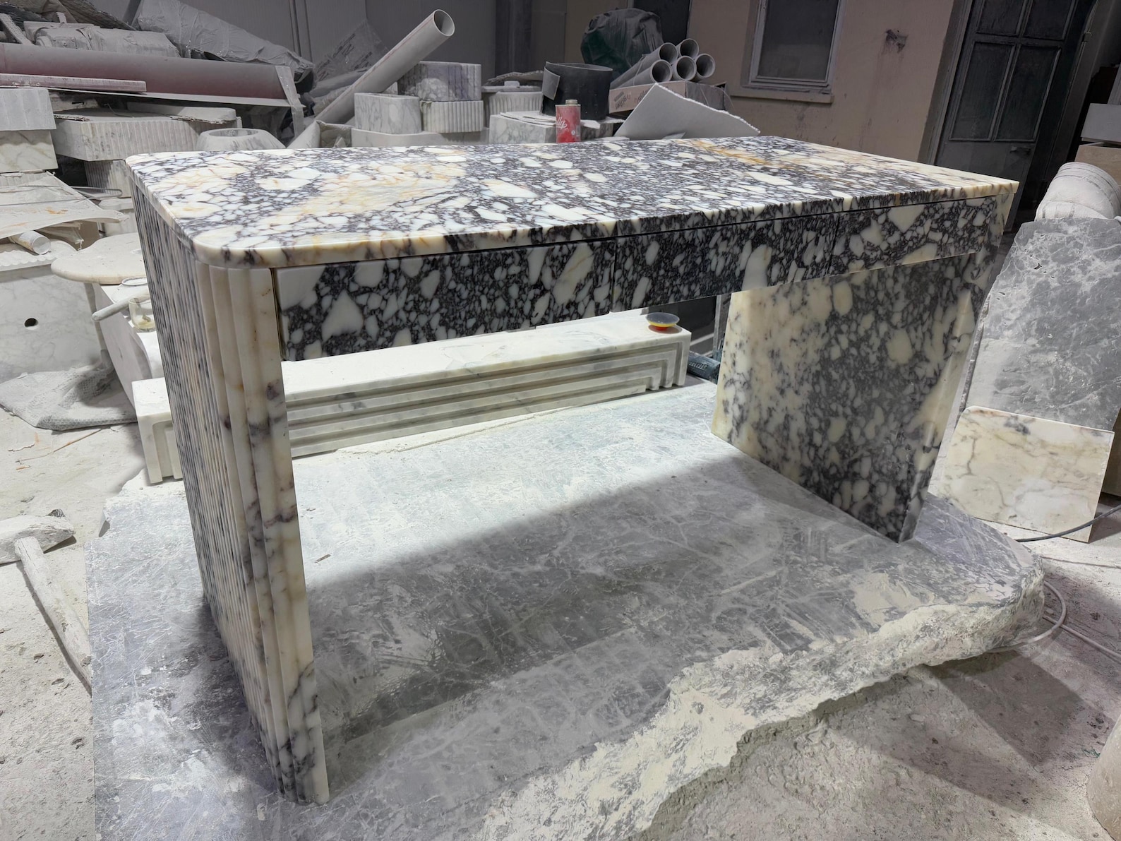 Handmade Calacatta Viola Marble Desk, Fluted Office Table, Custom Order ...