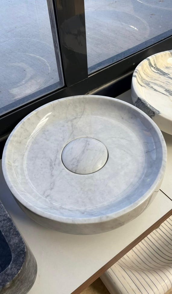 Carrara Marble Round Sink – Handmade Italian White Marble Basin
